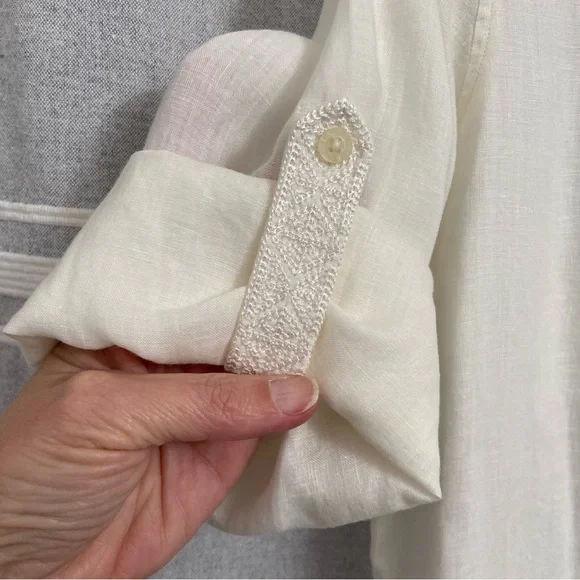 LAUREN RALPH LAUREN / Cream Linen Popover 3/4 Sleeve Tunic Size M - Picture 6 of 9